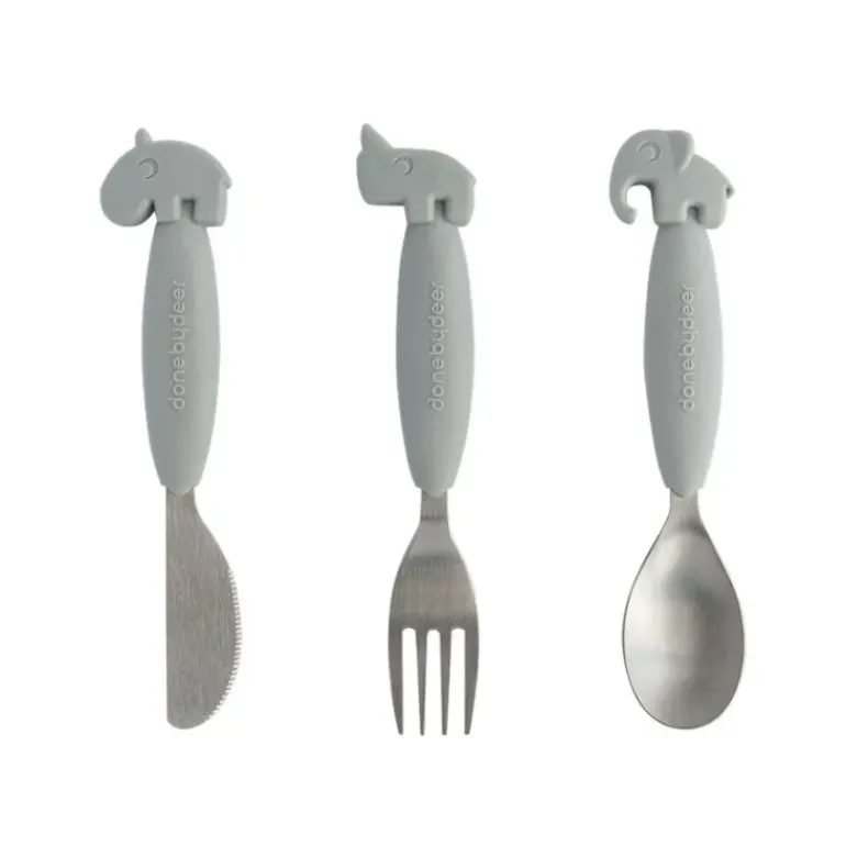 Done By Deer - YummyPlus Easy Grip Cutlery Set - Grey