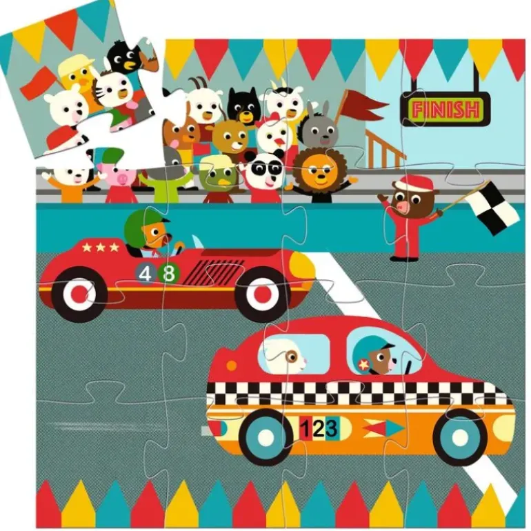 Djeco - Puzzle Silhouette 16pcs - The Racing Car