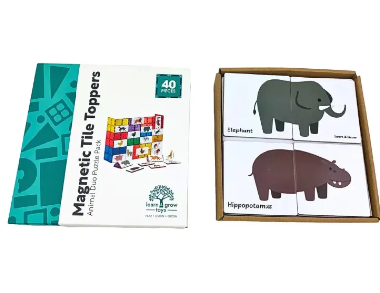 Learn & Grow - Magnetic Tile Toppers - Duo Animal Puzzle Pack (40 Piece)