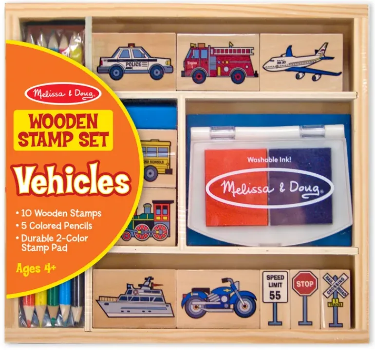 Melissa & Doug - Wooden Vehicle Stamp Set
