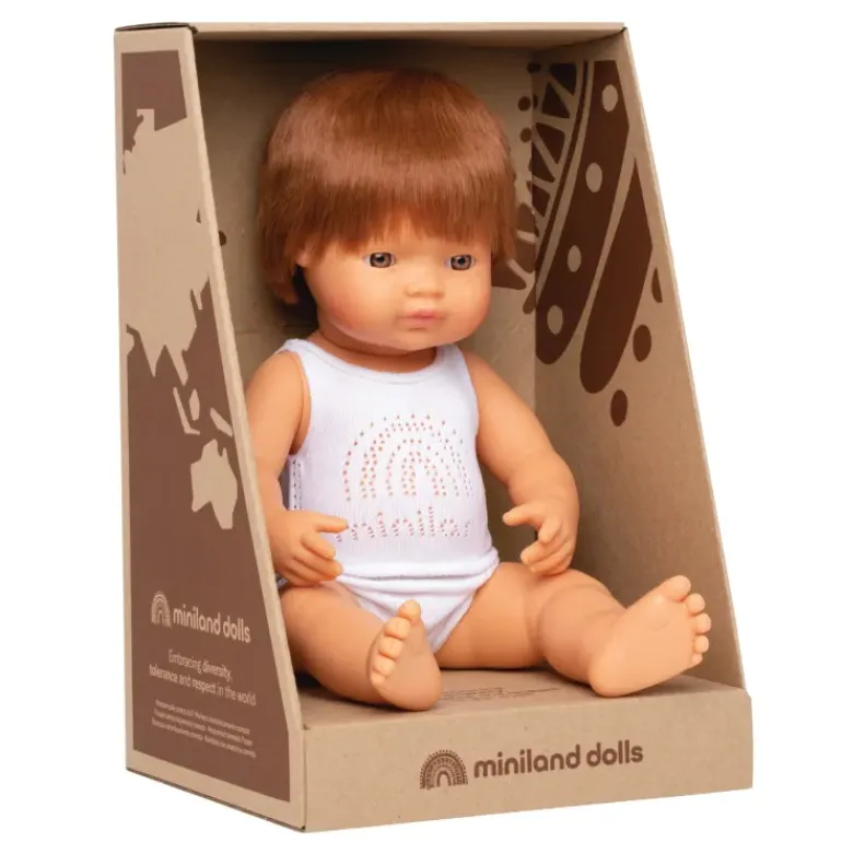 Miniland - Doll 38cm Caucasian Boy Red Haired In Box